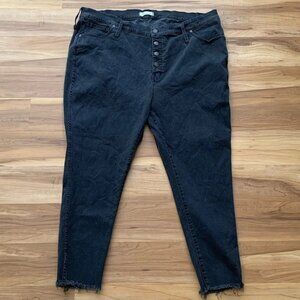 Madewell Jeans Womens 37P Petite Black High Rise Skinny Raw Hem Button Fly